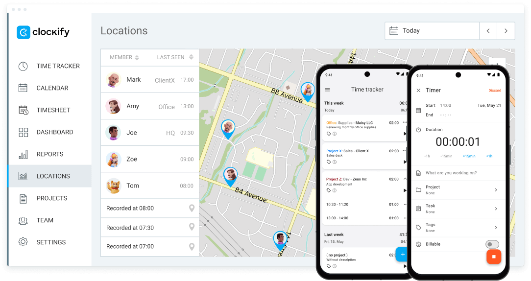 GPS Time Clock App for Employee Tracking - Clockify screenshot