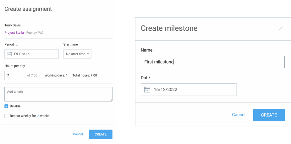 Milestones and assignments