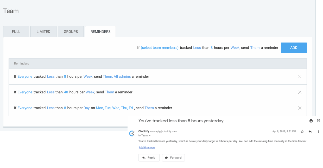 Set time-tracking targets in Clockify
