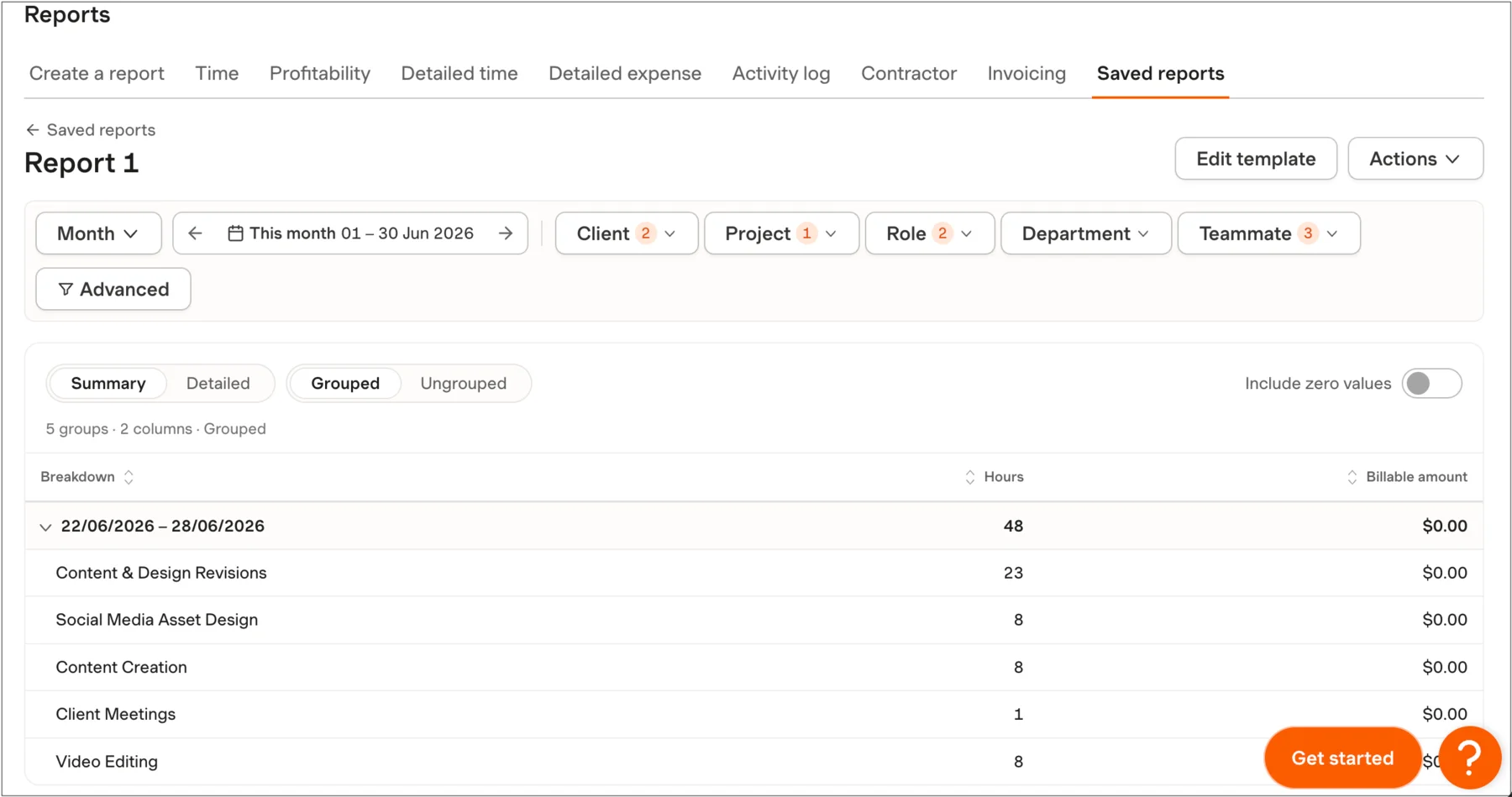 Custom report in Harvest