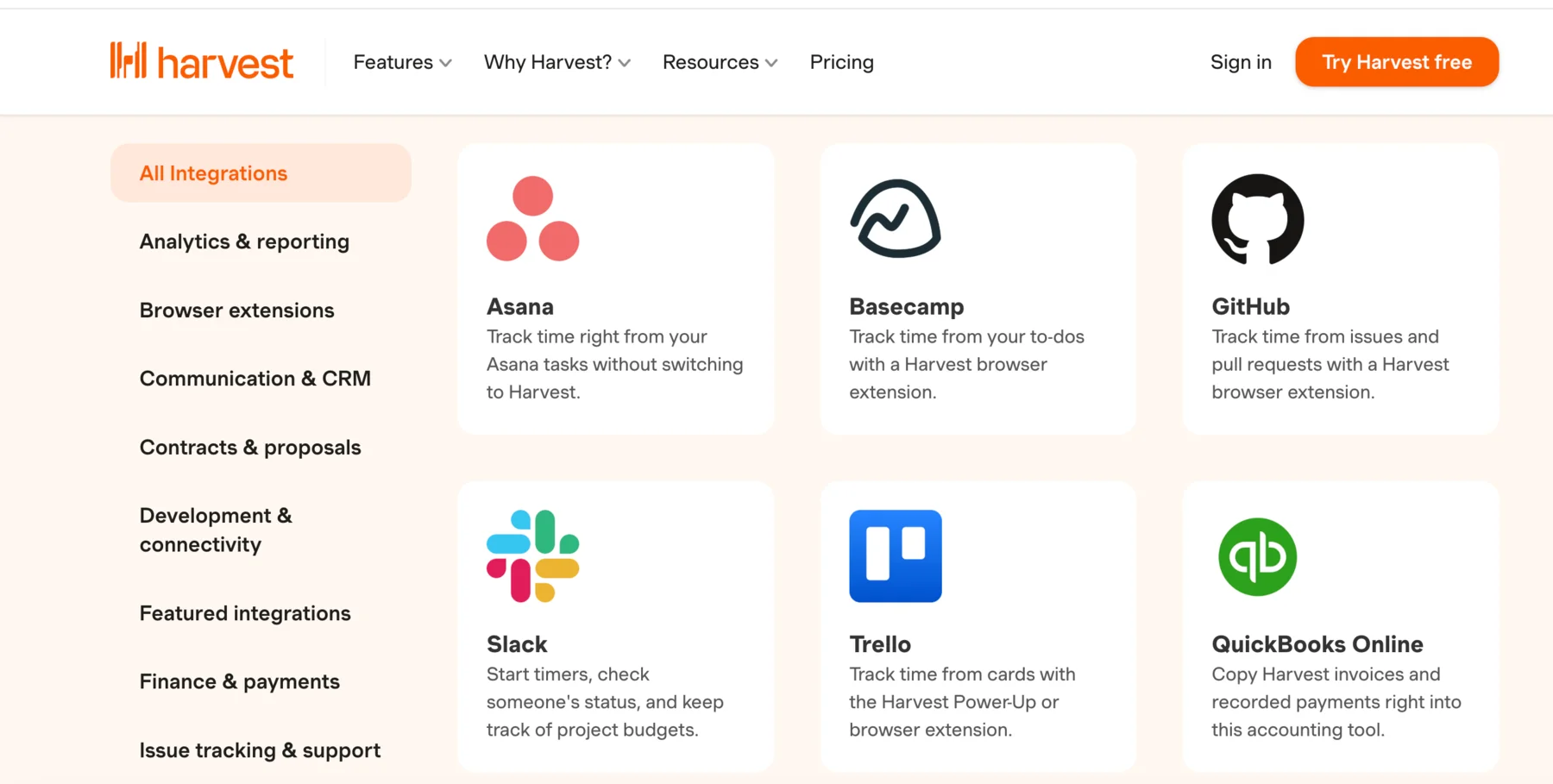 Harvest&rsquo;s integrations