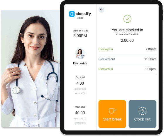 Pointeuse pour les services de santé - Clockify capture d'écran