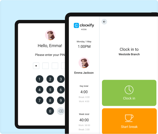 Kiosk time tracking app and time tracker for tablet, computer, and phone