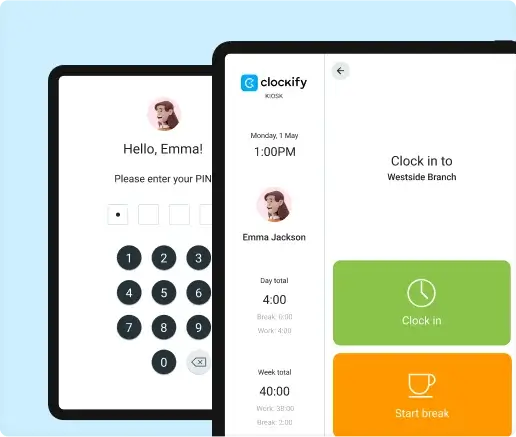 Kiosk time tracking app and time tracker for tablet, computer, and phone