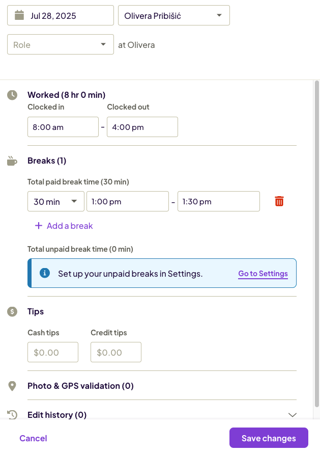 Adding time in Homebase