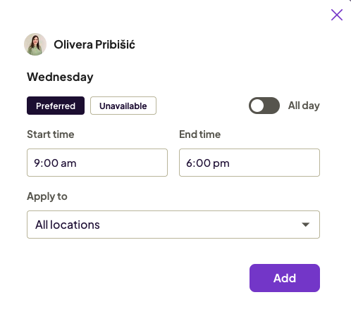 Adding availability in Homebase