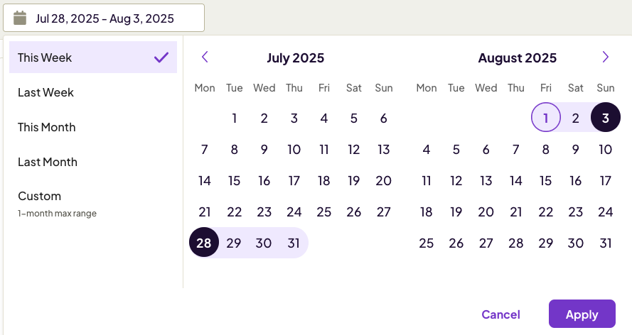 Date picker in Homebase reports