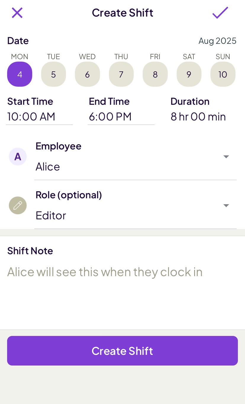 Scheduling a shift in the Homebase mobile app