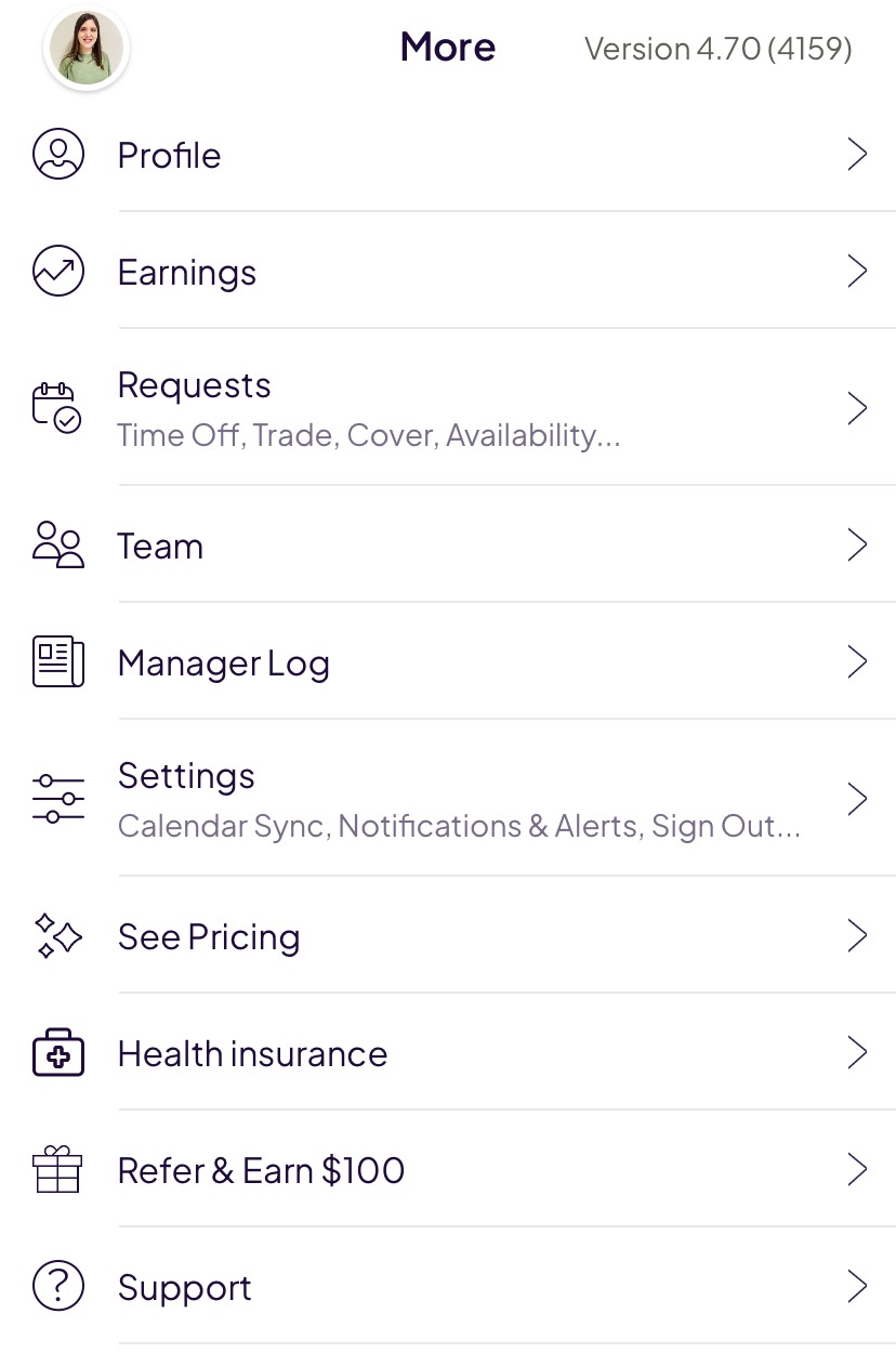 Options in the Homebase mobile app