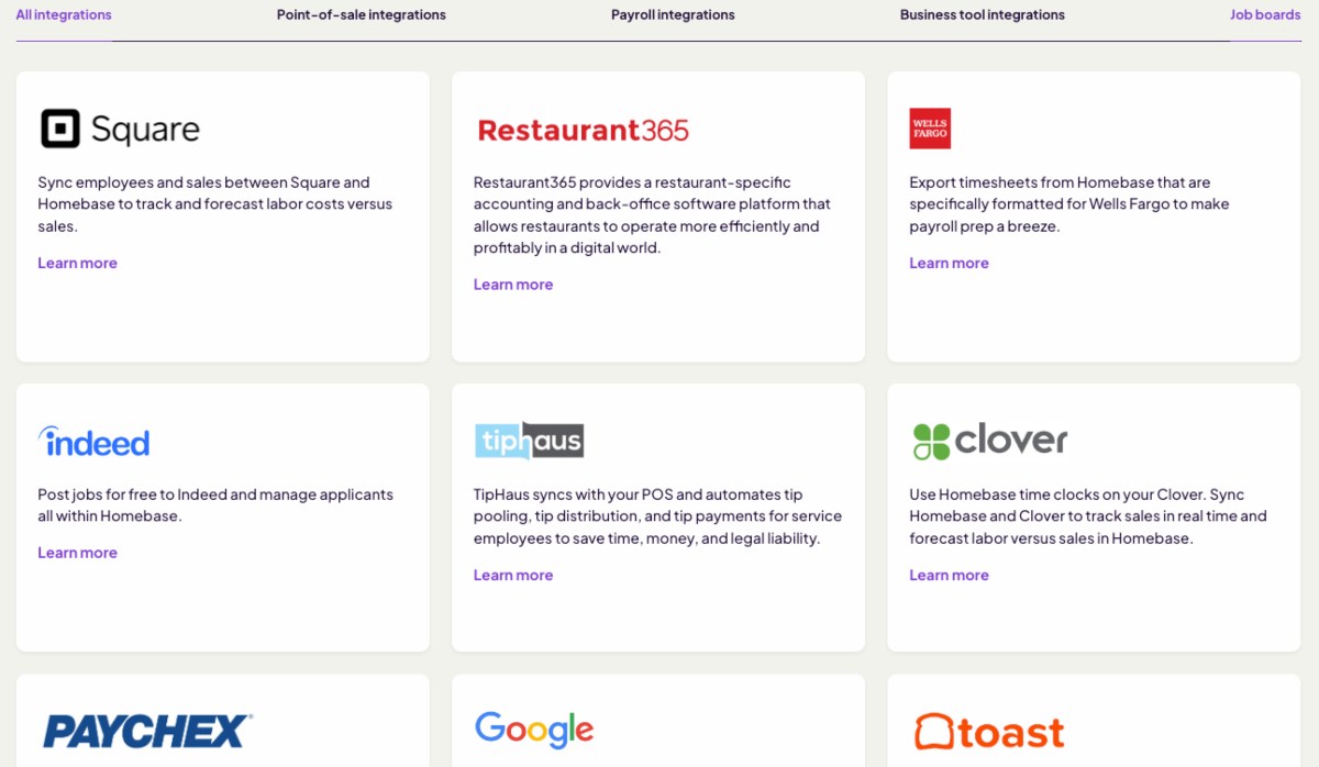 Homebase integrations