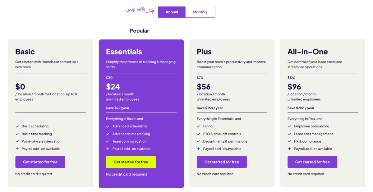 Homebase annual plans