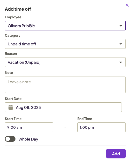 Requesting time off for a specific time of day in Homebase