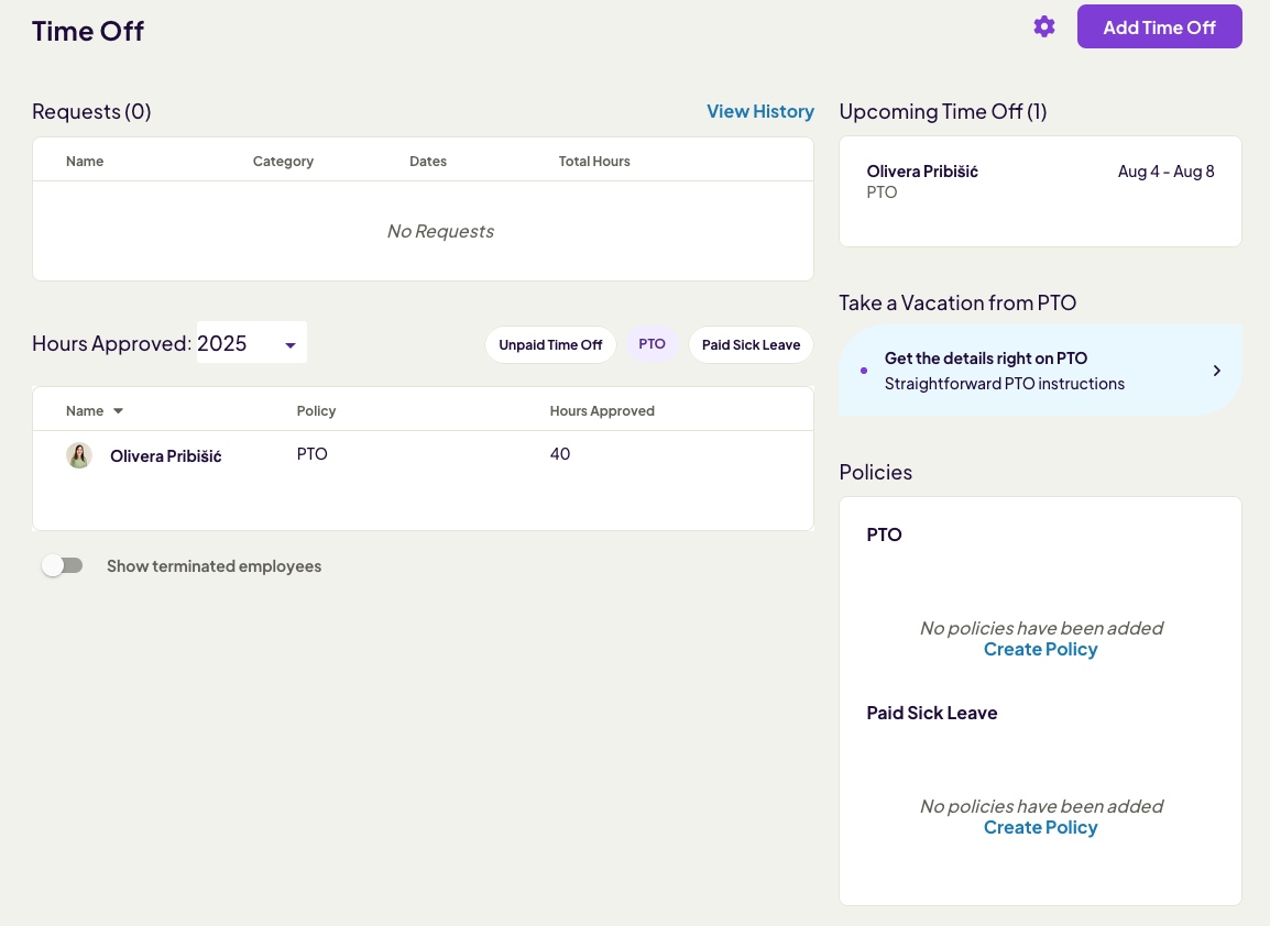 Homebase time off page
