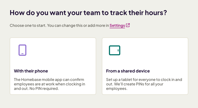 Time tracking options in Homebase