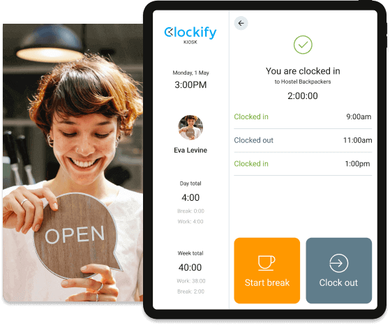 Reloj de fichar para negocios de hostelería — Clockify captura de pantalla