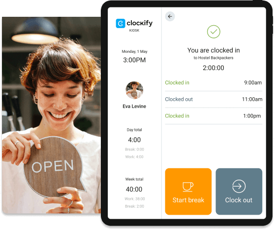 Reloj de fichar para negocios de hostelería — Clockify captura de pantalla