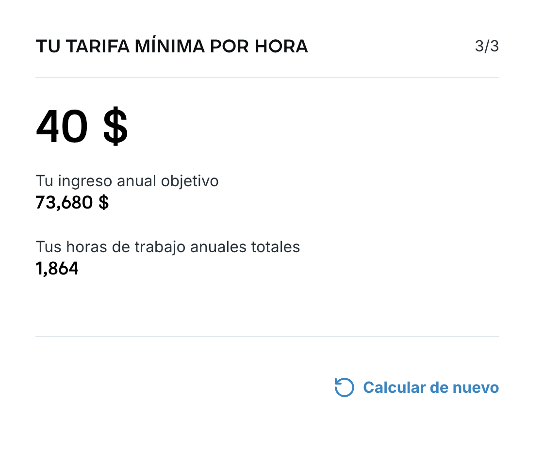 Tarifa mínima por hora calculada
