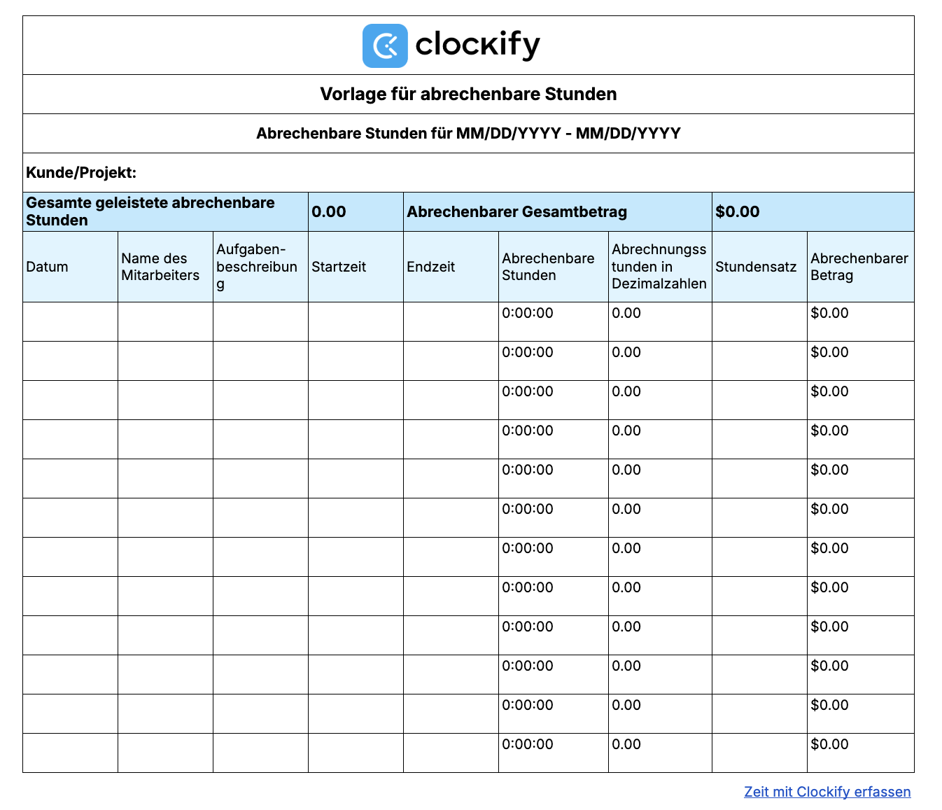 Billable hours template