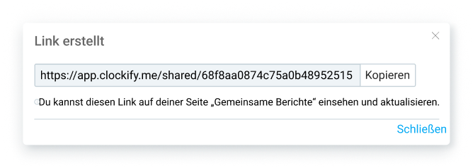Copy a shareable link in Clockify