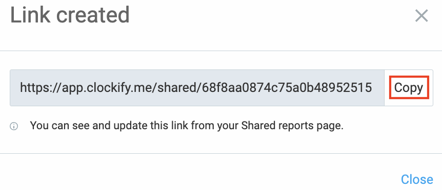 Copy a shareable link in Clockify