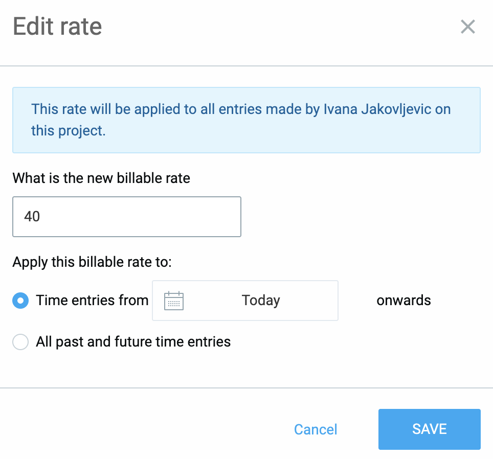 Editing an hourly rate in Clockify