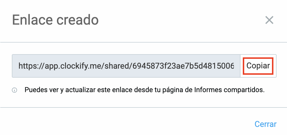 Copia un enlace compartible en Clockify