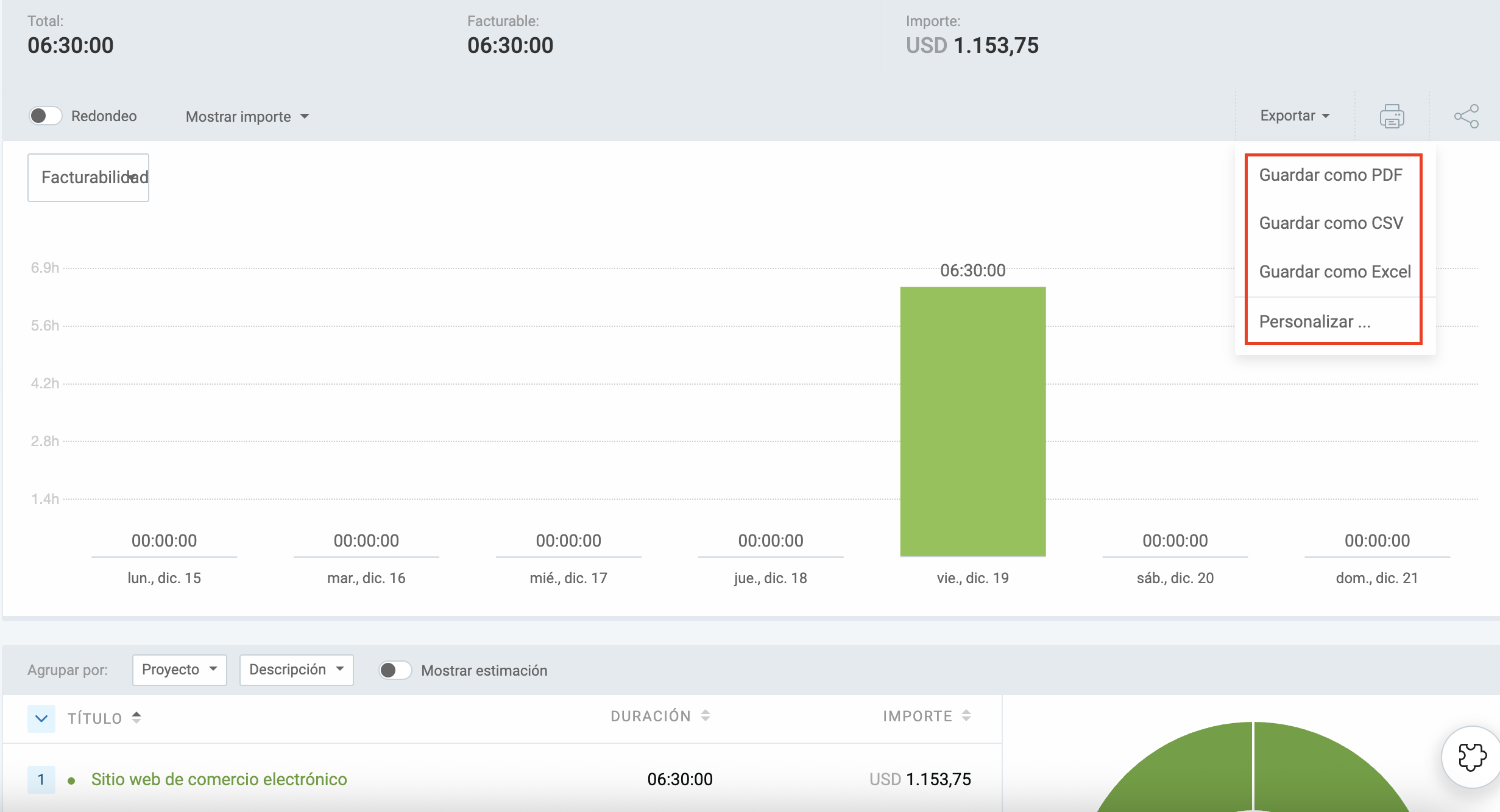 Exportación de informes con Clockify