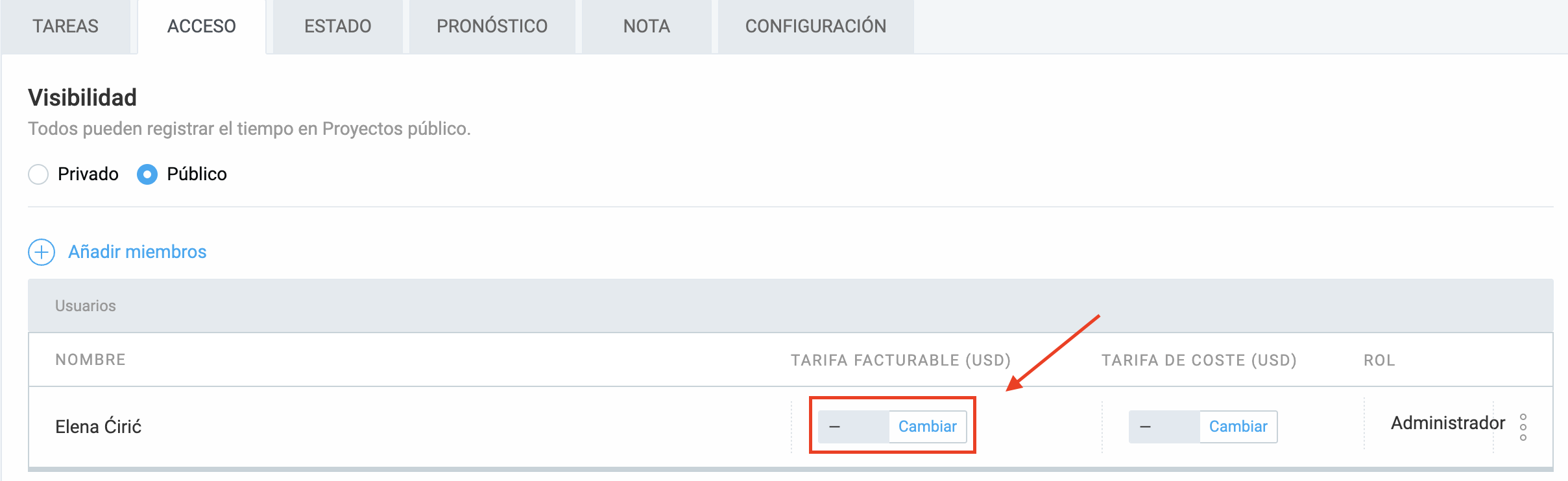 Configura tarifas por hora en Clockify