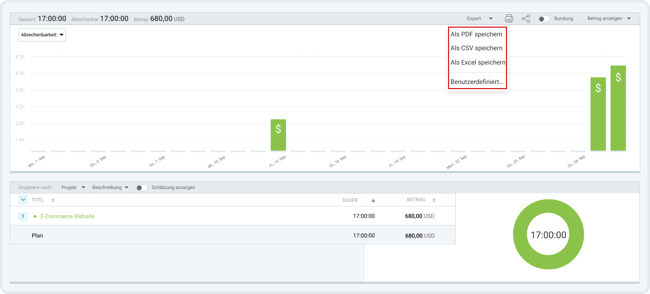 Exporting reports with Clockify