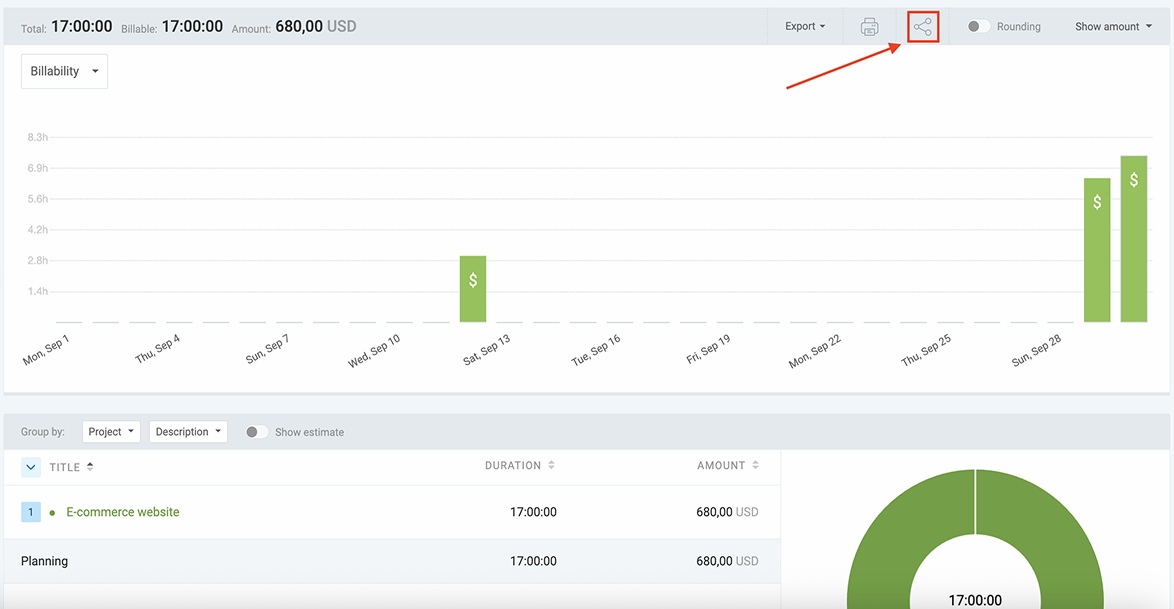 Sharing reports with Clockify