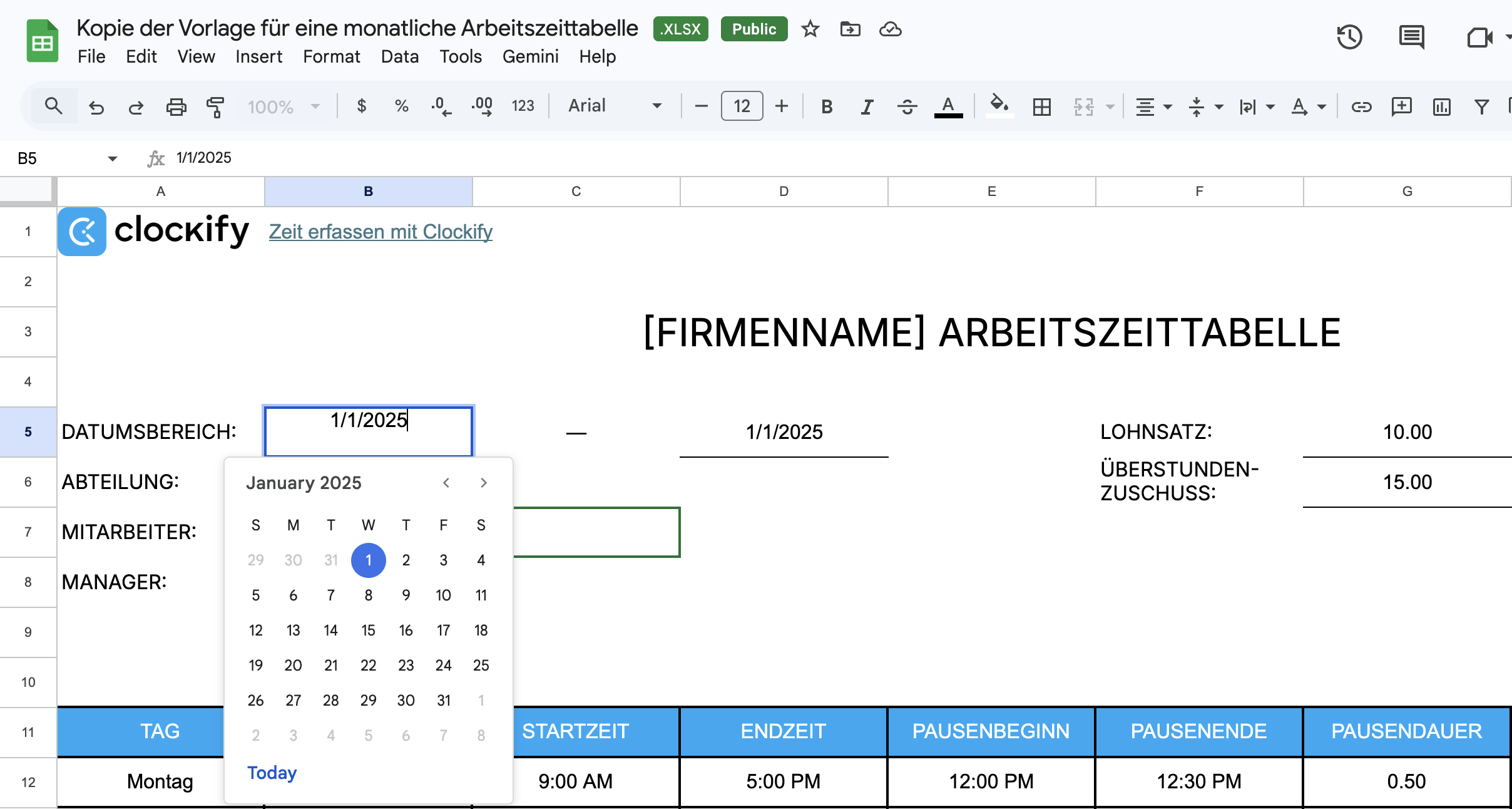Choose date types in Excel
