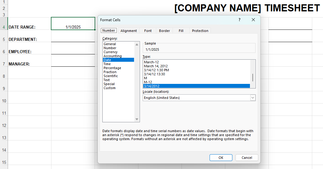 Choose date types in Excel