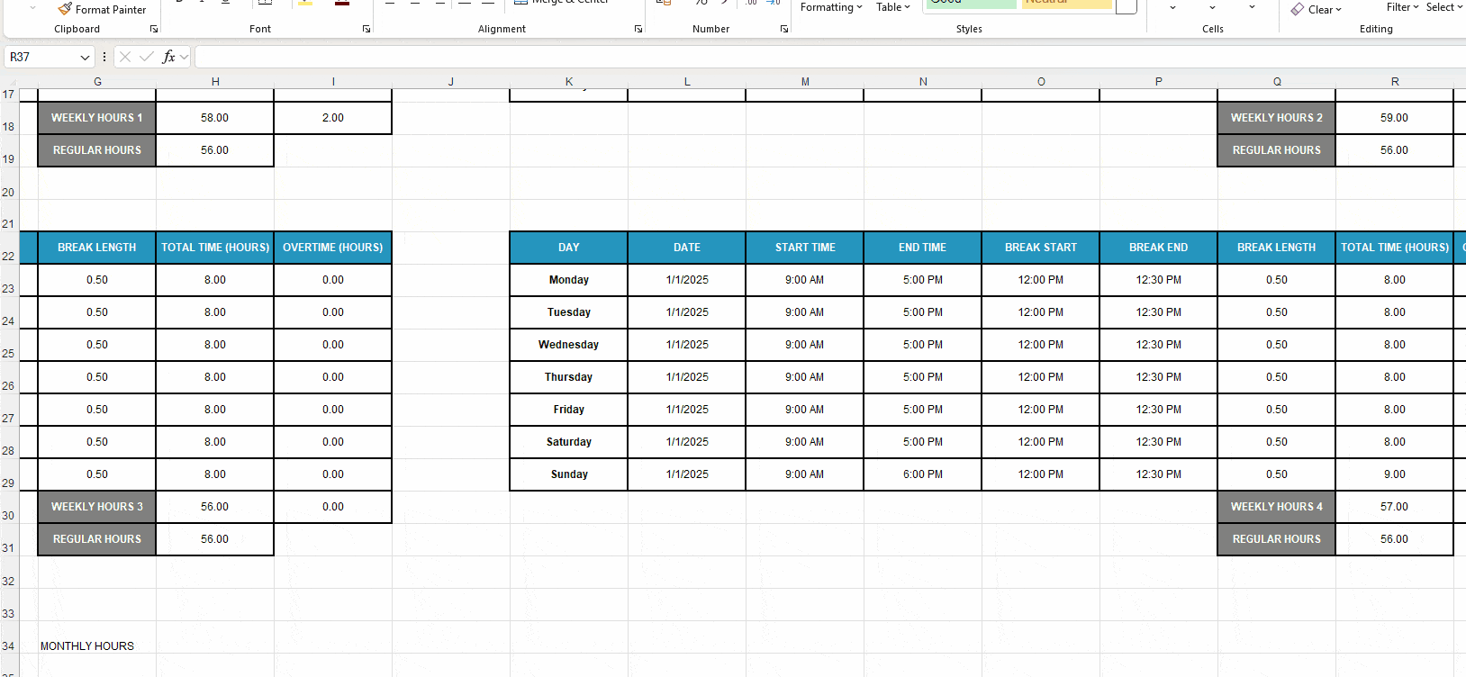 Determine monthly work hours in a few clicks