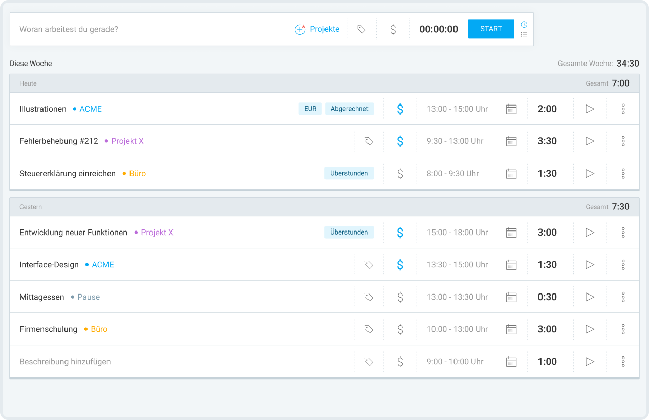 Link time entries to specific projects for nuanced time data
