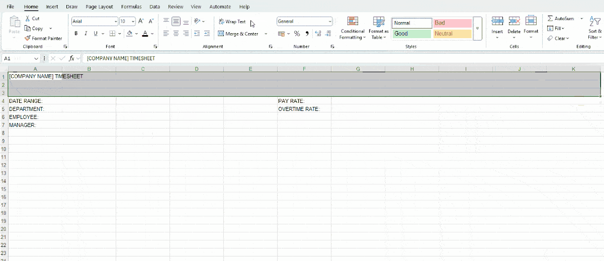 Tailor your Excel timecard for easy readability