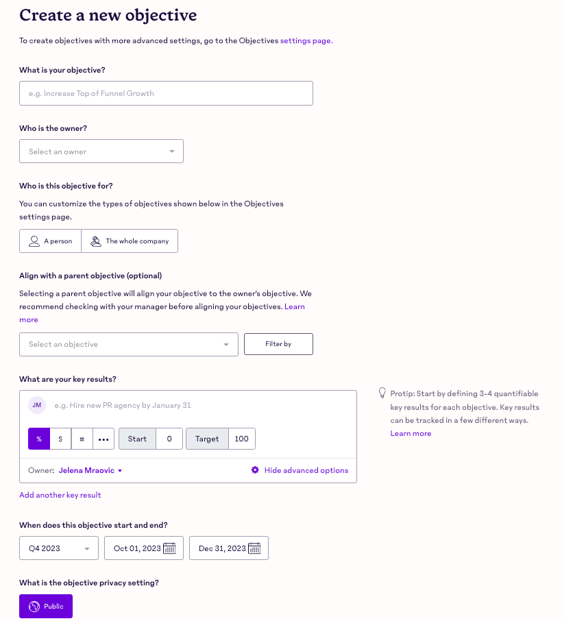 15Five software - setting new objectives