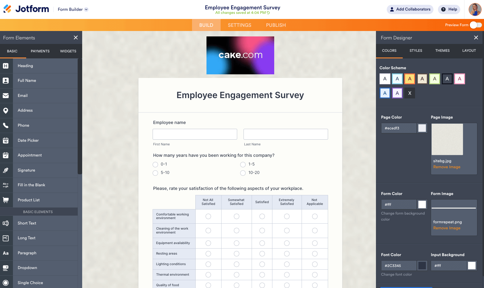 Jotform software - Pesquisa de funcionários