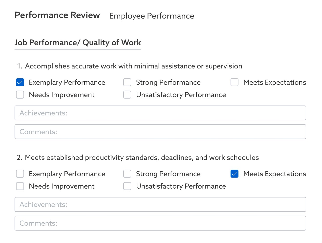 WebHR software - performance review template