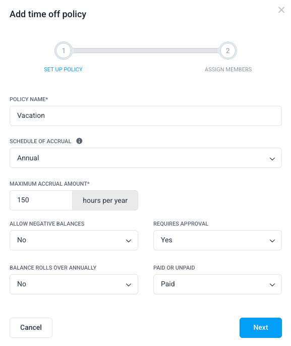Creating a time off policy in Hubstaff