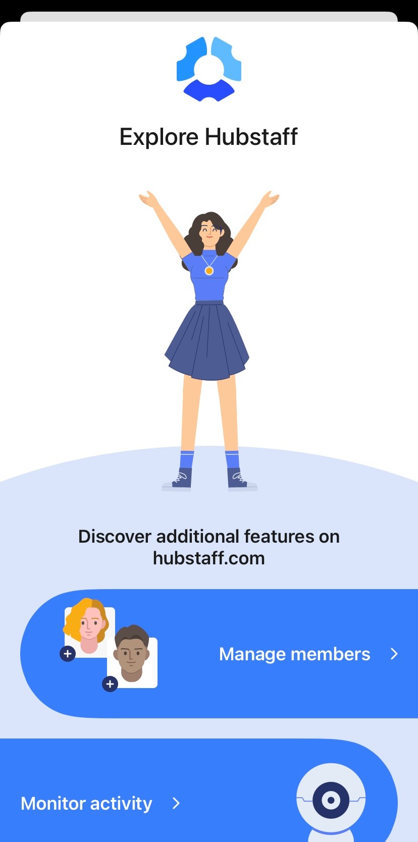 Explore Hubstaff pop-up in the mobile app