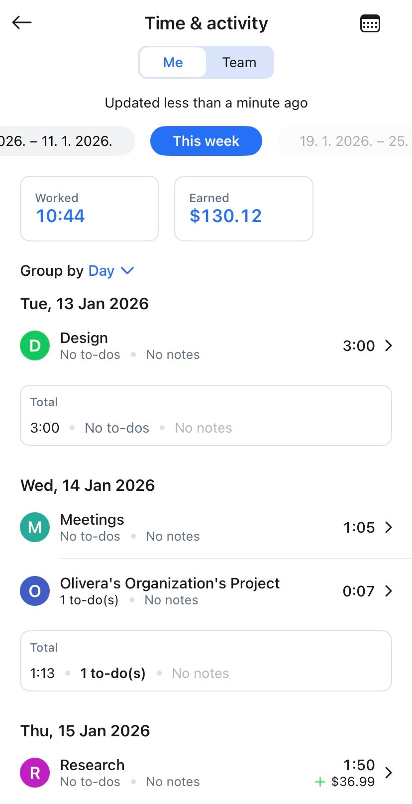 Hubstaff mobile app time and activity report