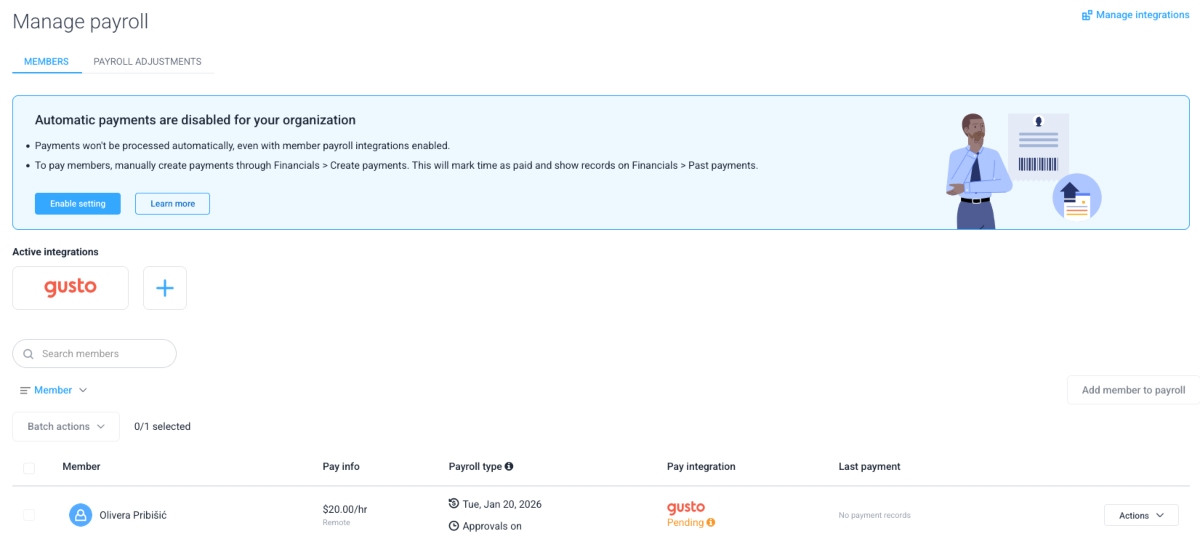 Payroll management in Hubstaff