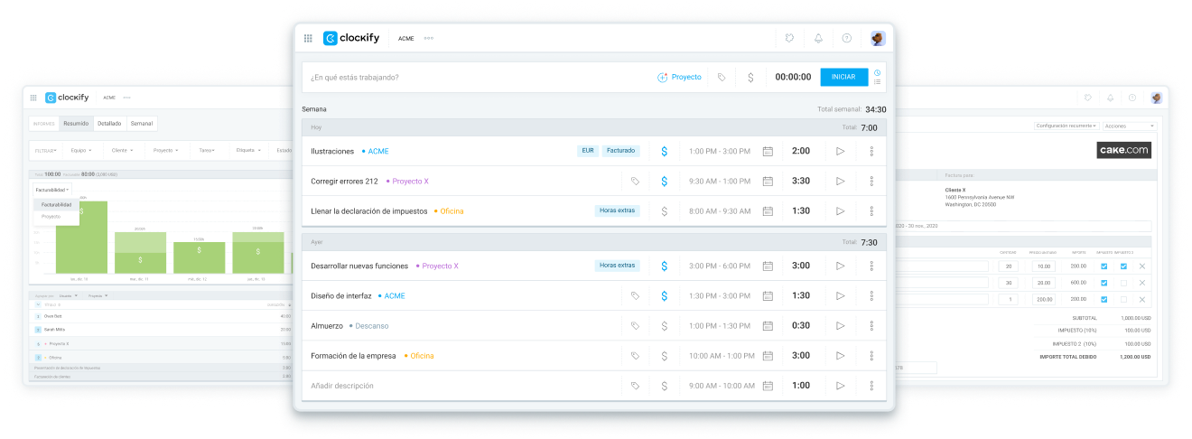 Clockify captura de pantalla