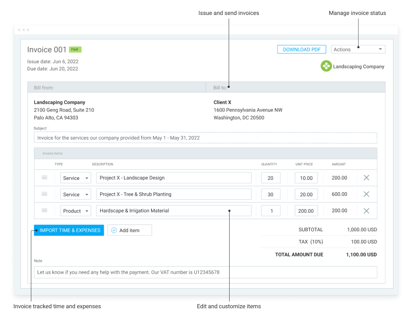 Recurso de projetos no Clockify (captura de tela)