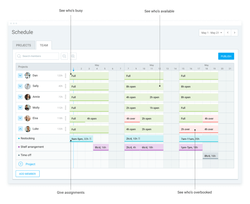Schedule your team with Clockify