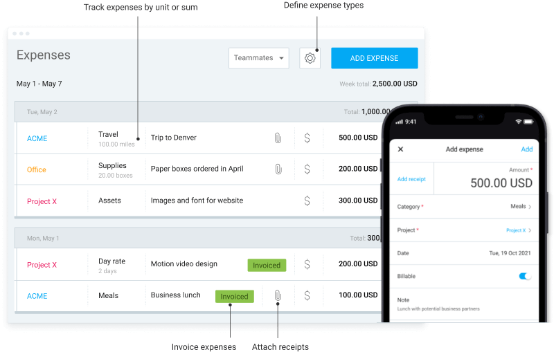 Ausgabenerfassung-Funktion in Clockify (Screenshot)