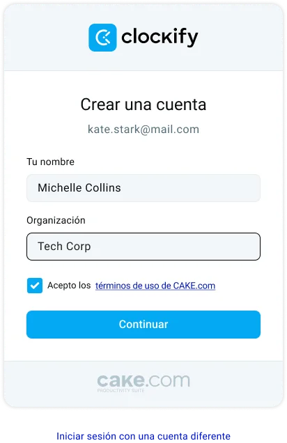 Crea cuentas de Clockify y Peppol