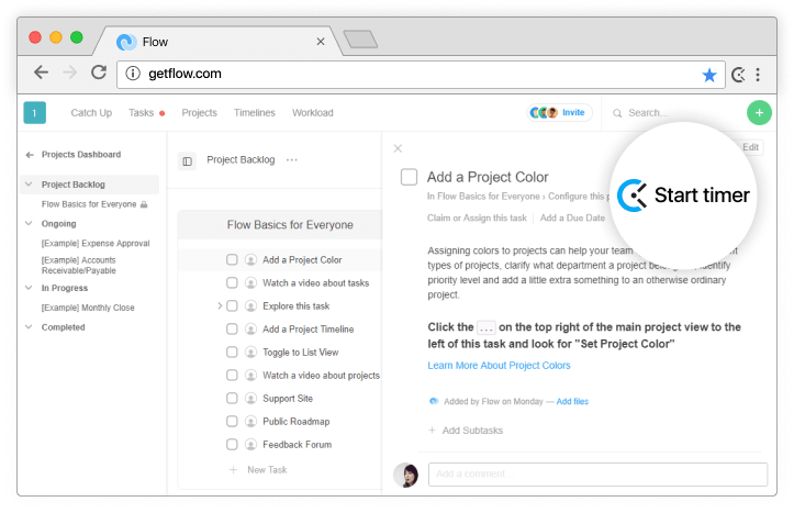 Flow time tracking integration screenshot