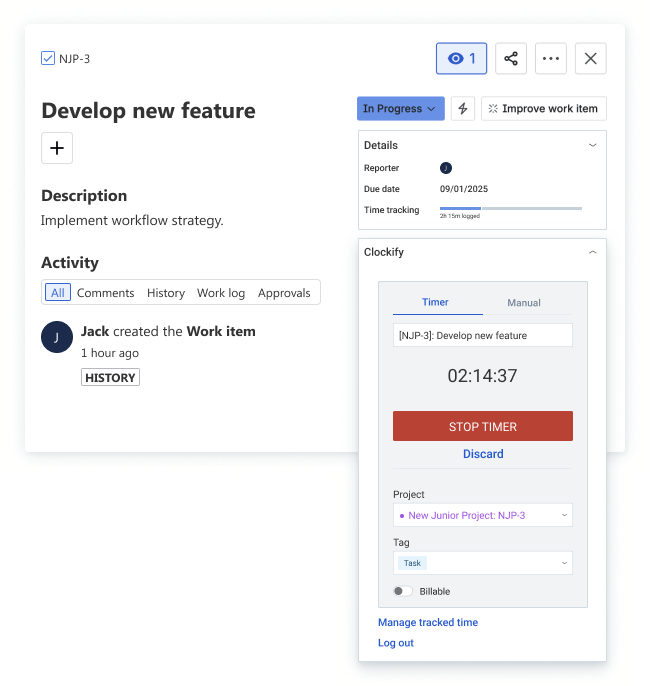 Stop timer in Jira task