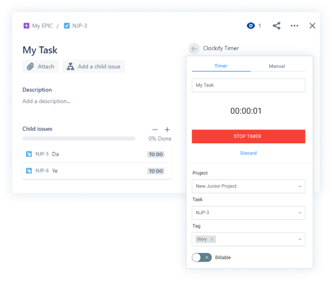 Seguimiento de tiempo de Jira, captura de pantalla